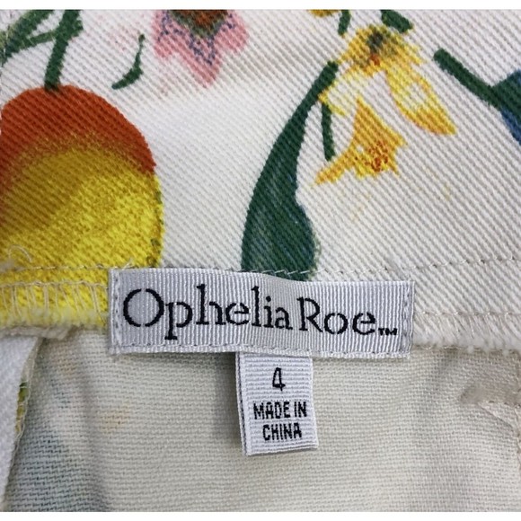 NWT Ophelia Roe Lemon Print Denim Skirt w/ Pockets Tie Belt Size 4 - Picture 3 of 5